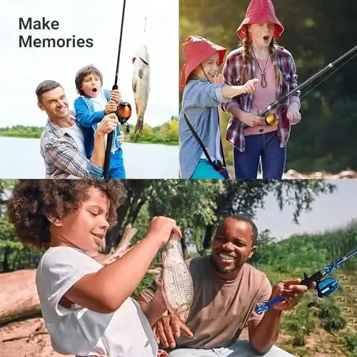 Lanaak Kids Fishing Pole, Kids Portable Telescopic Fishing Rod Set, Tackle Box and Fishing Net Combo Kit, Kids Fishing Gear for Boys and Girls Age 5-10 and Youth - 6