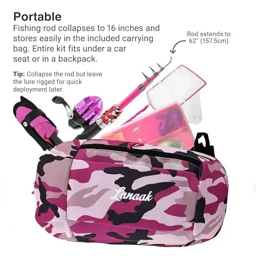 Lanaak Kids Fishing Pole, Kids Portable Telescopic Fishing Rod Set, Tackle Box and Fishing Net Combo Kit, Kids Fishing Gear for Boys and Girls Age 5-10 and Youth - 3