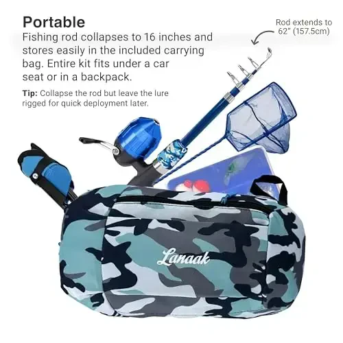 Lanaak Kids Fishing Pole, Kids Portable Telescopic Fishing Rod Set, Tackle Box and Fishing Net Combo Kit, Kids Fishing Gear for Boys and Girls Age 5-10 and Youth - 3