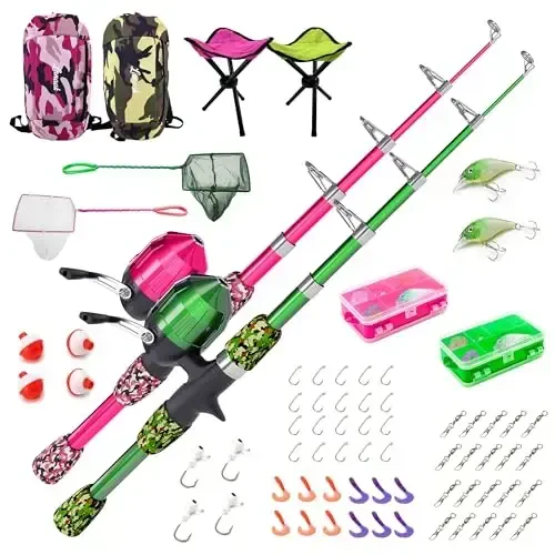Lanaak Kids Fishing Pole, Kids Portable Telescopic Fishing Rod Set, Tackle Box and Fishing Net Combo Kit, Kids Fishing Gear for Boys and Girls Age 5-10 and Youth - MODAZONE