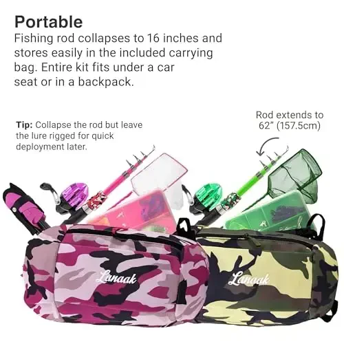 Lanaak Kids Fishing Pole, Kids Portable Telescopic Fishing Rod Set, Tackle Box and Fishing Net Combo Kit, Kids Fishing Gear for Boys and Girls Age 5-10 and Youth - 3