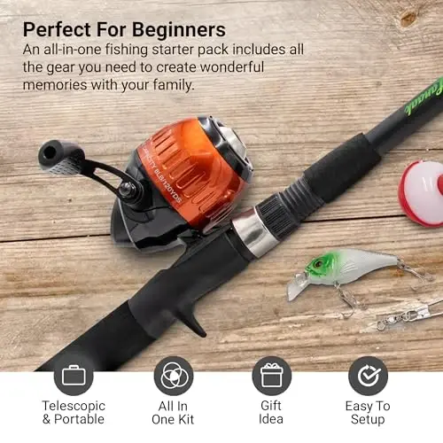 Lanaak Kids Fishing Pole, Kids Portable Telescopic Fishing Rod Set, Tackle Box and Fishing Net Combo Kit, Kids Fishing Gear for Boys and Girls Age 5-10 and Youth - 2