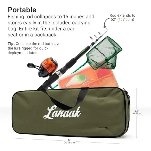 Lanaak Kids Fishing Pole, Kids Portable Telescopic Fishing Rod Set, Tackle Box and Fishing Net Combo Kit, Kids Fishing Gear for Boys and Girls Age 5-10 and Youth - 3