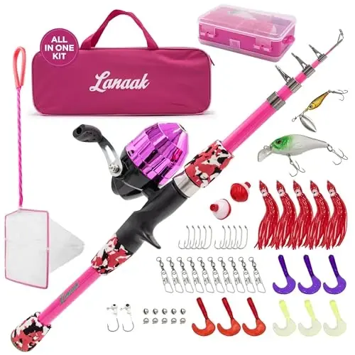 Lanaak Kids - Toddler Fishing Pole & Tackle Box, Beginner Combo kit, for Ages 5-12 