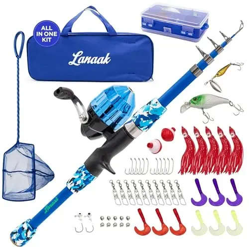 Lanaak Kids - Toddler Fishing Pole & Tackle Box, Beginner Combo kit, for Ages 5-12 - 1