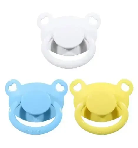 Landofgenie Large Shield Adult Size Pacifiers Set Bear Shaped Cutie Pacifier 3 Pack - White+Blue+Yellow - LANDOFGENIE
