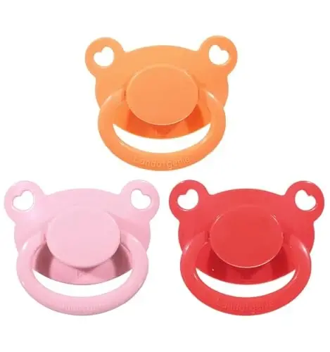 Landofgenie Large Shield Adult Size Pacifiers Set Bear Shaped Cutie Pacifier 3 Pack - Red+Orange+Pink - 1
