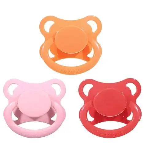 Landofgenie Large Shield Adult Size Pacifiers Set Moon Shaped Cutie Pacifier 3 Pack - Red+Orange+Pink - LANDOFGENIE