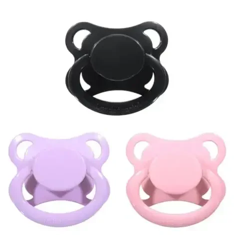 Landofgenie Large Shield Adult Size Pacifiers Set Moon Shaped Cutie Pacifier 3 Pack - Black+Pink+Purple - 1