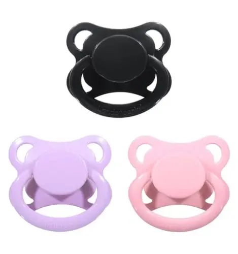 Landofgenie Large Shield Adult Size Pacifiers Set Moon Shaped Cutie Pacifier 3 Pack - Black+Pink+Purple - 1