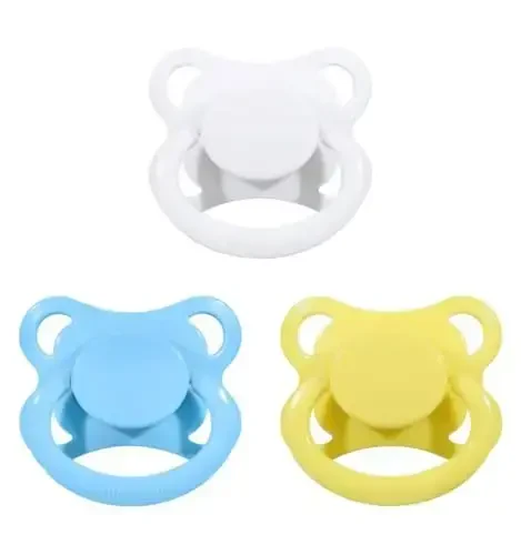Landofgenie Large Shield Adult Size Pacifiers Set Moon Shaped Cutie Pacifier 3 Pack - White+Blue+Yellow - 1