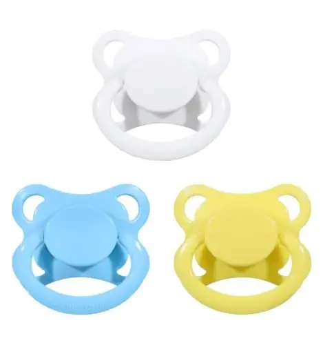 Landofgenie Large Shield Adult Size Pacifiers Set Moon Shaped Cutie Pacifier 3 Pack - White+Blue+Yellow - 1