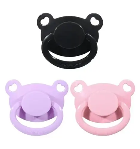 Landofgenie Large Shield Adult Size Pacifiers Set Bear Shaped Cutie Pacifier 3 Pack - Black+Pink+Purple - LANDOFGENIE