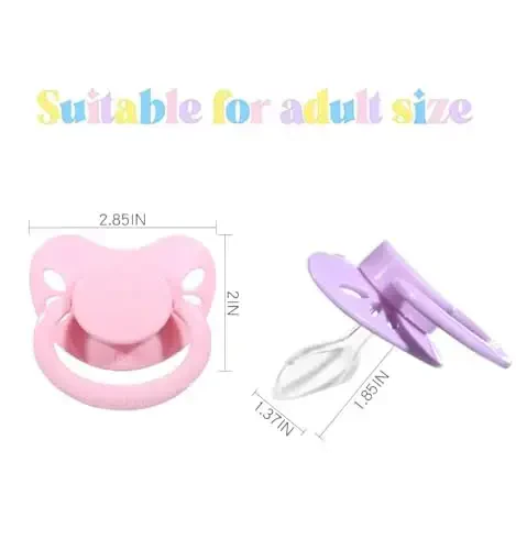 Landofgenie Large Shield Adult Size Pacifiers Set Butterfly Shaped Cutie Pacifier 3 Pack - Black+Pink+Purple - 5