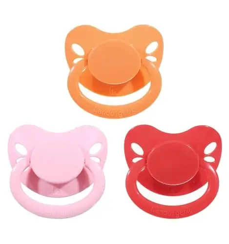 Landofgenie Large Shield Adult Size Pacifiers Set Butterfly Shaped Cutie Pacifier 3 Pack - Red+Orange+Pink 