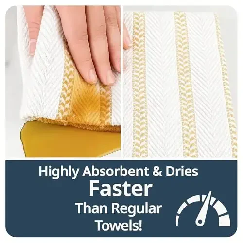 LANE LINEN Kitchen Towels Set of 4-18”x28” Absorbent Cotton Dish Towels, Quick-Drying Hand & Tea Towels for Kitchen, Light Tan - 5