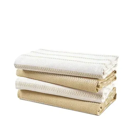 LANE LINEN Kitchen Towels Set of 4-18”x28” Absorbent Cotton Dish Towels, Quick-Drying Hand & Tea Towels for Kitchen, Light Tan - LANE LINEN