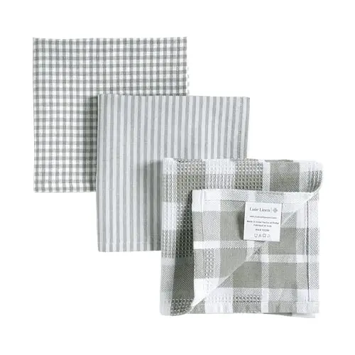 LANE LINEN 100% Cotton Kitchen Dish Cloths, Ultra Soft Absorbent Quick Drying Dish Towels, Multiweave Wash Cloths Dish Towel Sets, 12x12 Inches, 12 Pack - Grey - LANE LINEN (1)