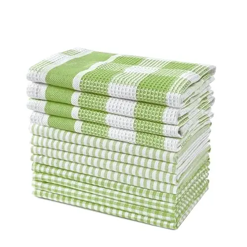 LANE LINEN 100% Cotton Kitchen Dish Cloths, Ultra Soft Absorbent Quick Drying Dish Towels, Multiweave Wash Cloths Dish Towel Sets, 12x12 Inches, 12 Pack - Sage Green 