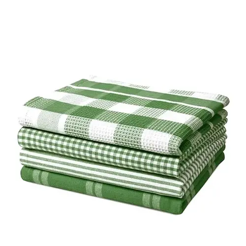 LANE LINEN 100% Cotton Kitchen Dish Cloths, Ultra Soft Absorbent Quick Drying Dish Towels, Multiweave Wash Cloths Dish Towel Sets, 13x28 Inches, 4 Pack - Olive - 2