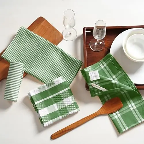 LANE LINEN 100% Cotton Kitchen Dish Cloths, Ultra Soft Absorbent Quick Drying Dish Towels, Multiweave Wash Cloths Dish Towel Sets, 13x28 Inches, 4 Pack - Olive - 3