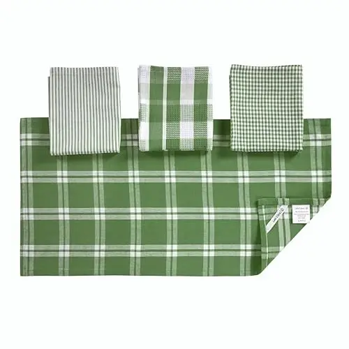 LANE LINEN 100% Cotton Kitchen Dish Cloths, Ultra Soft Absorbent Quick Drying Dish Towels, Multiweave Wash Cloths Dish Towel Sets, 13x28 Inches, 4 Pack - Olive - 4
