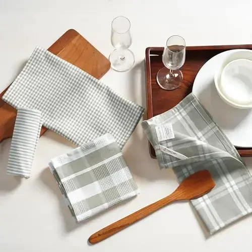 LANE LINEN 100% Cotton Kitchen Dish Cloths, Ultra Soft Absorbent Quick Drying Dish Towels, Multiweave Wash Cloths Dish Towel Sets, 13x28 Inches, 4 Pack - Grey - 4