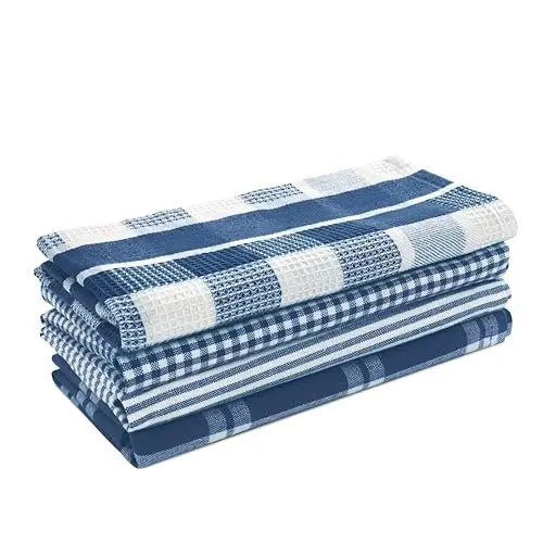 LANE LINEN 100% Cotton Kitchen Dish Cloths, Ultra Soft Absorbent Quick Drying Dish Towels, Multiweave Wash Cloths Dish Towel Sets, 13x28 Inches, 4 Pack - Navy - 2