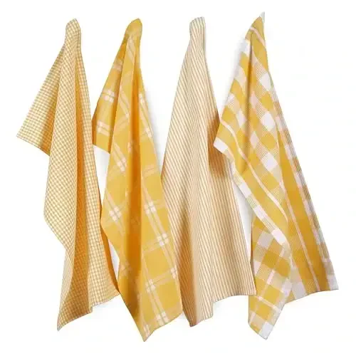 LANE LINEN 100% Cotton Kitchen Dish Cloths, Ultra Soft Absorbent Quick Drying Dish Towels, Multiweave Wash Cloths Dish Towel Sets, 13x28 Inches, 4 Pack - Yellow - LANE LINEN