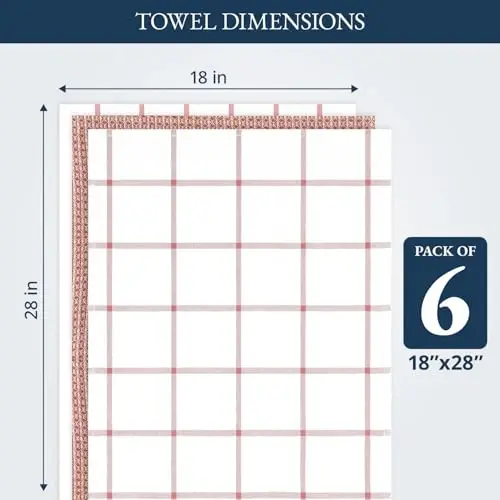 LANE LINEN 100% Cotton Kitchen Towels Set, 6-Pack – Premium, Absorbent, Quick-Drying Dish Towels, Tea Towels, 18