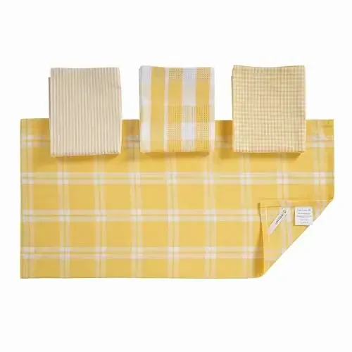 LANE LINEN 100% Cotton Oshxona Sochig'i, Ultra Yumshoq Namlikni Yaxshi Shimuvchi Tez Quriydigan Sochiqlar, Ko'p to'qimali Yuvish Sochig'i Oshxona Sochig'i To'plamlari, 13x28 dyuym, 4 dona - Sariq - 3