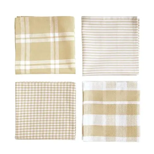 LANE LINEN %100 Pamuk Mutfak Bulaşık Bezi, Ultra Yumuşak Emici Hızlı Kuruyan Bulaşık Havlusu, Çok Dokumalı Yıkama Bezi Bulaşık Havlusu Seti, 12x12 İnç, 12'li Paket - Bej - 3