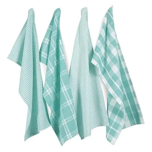 LANE LINEN %100 Pamuk Mutfak Bulaşık Bezleri, Ultra Yumuşak Emici Hızlı Kuruyan Bulaşık Havluları, Çoklu Dokuma Bulaşık Havlusu Setleri, 13x28 İnç, 4'lü Paket - Aqua - 2