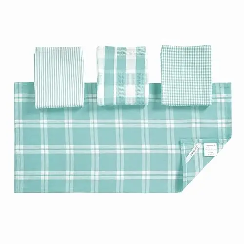 LANE LINEN %100 Pamuk Mutfak Bulaşık Bezleri, Ultra Yumuşak Emici Hızlı Kuruyan Bulaşık Havluları, Çoklu Dokuma Bulaşık Havlusu Setleri, 13x28 İnç, 4'lü Paket - Aqua - 3