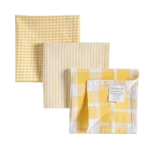LANE LINEN %100 Pamuk Mutfak Bulaşık Bezleri, Ultra Yumuşak Emici Hızlı Kuruyan Bulaşık Havluları, Çoklu Dokuma Yıkama Bezleri Bulaşık Havlusu Setleri, 12x12 İnç, 12'li Paket - Sarı - LANE LINEN (1)