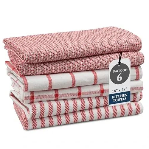 LANE LINEN %100 Pamuk Mutfak Havlusu Seti, 6'lı Paket – Premium, Emici, Hızlı Kuruyan Bulaşık Havluları, Kurulama Bezleri, 18