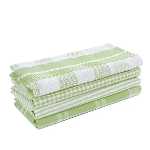 LANE LINEN %100 Pamuklu Mutfak Bulaşık Bezleri, Ultra Yumuşak Emici Hızlı Kuruyan Bulaşık Havluları, Çok Dokumalı Yıkama Bezleri Bulaşık Havlusu Setleri, 13x28 İnç, 4'lü Paket - Adaçayı Yeşili - 2
