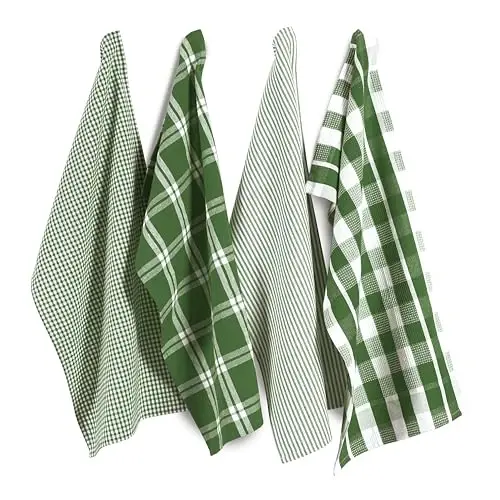 LANE LINEN %100 Pamuklu Mutfak Bulaşık Bezleri, Ultra Yumuşak Emici Hızlı Kuruyan Bulaşık Havluları, Çok Dokumalı Yıkama Bezleri Bulaşık Havlusu Setleri, 13x28 İnç, 4'lü Paket - Zeytin Yeşili 