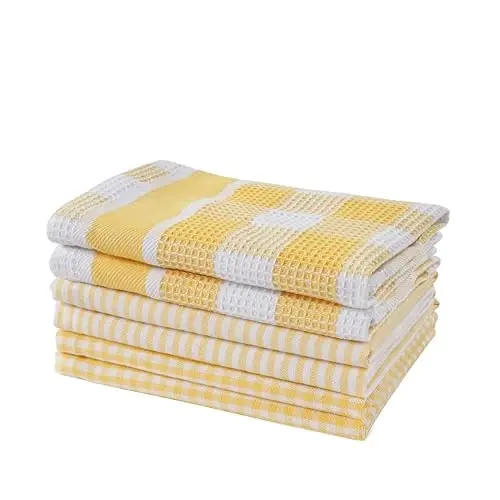 Lane Linen %100 Pamuklu Mutfak Havluları - 6'lı Paket Bulaşık Bezi Hızlı Kuruyan, Yumuşak Emici - Sarı, 12