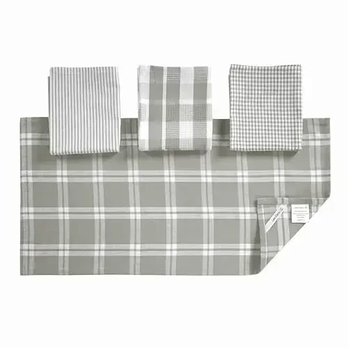 LANE LINEN 100% Paxta Oshxona Idish Mato, Ultra Yumshoq Singdiruvchi Tez Quriydigan Idish Sochiqlari, Multiweave Yuvish Mato Idish Sochiqlar To'plami, 13x28 Dyum, 4 Paket - Kulrang - 3