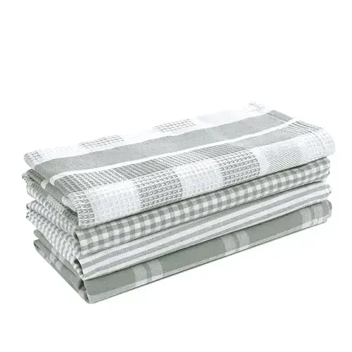 LANE LINEN 100% Paxta Oshxona Sochig'i, Ultra Yumshoq Yutuvchi Tez Quriydigan Sochiqlar, Ko'p To'quvli Yuvish Sochig'i Sochiq To'plamlari, 13x28 dyuym, 4 dona - Kulrang - 2