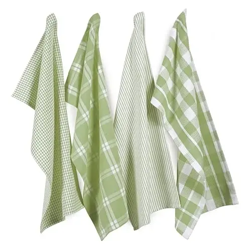 LANE LINEN 100% Хлопок Кухонные Салфетки для Посуды, Ультра Мягкие Впитывающие Быстросохнущие Кухонные Полотенца, Салфетки с Многослойным Плетением Наборы Кухонных Полотенц, 13x28 Дюймов, 4 Штуки - Шалфейный Зеленый 