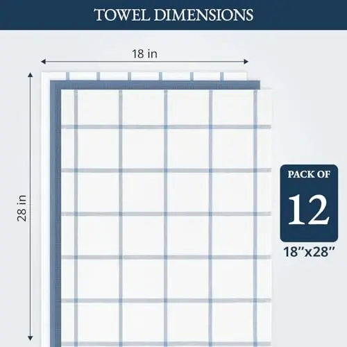 LANE LINEN 12'li Bulaşık Havlusu Seti - 18” x 28” Yumuşak, Emici Pamuklu Mutfak Havluları, Hızlı Kuruyan Çay ve El Havluları, Premium Dekoratif Bulaşık Bezleri - İndigo - 3