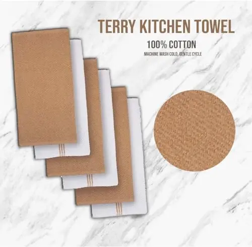 LANE LINEN 16 Piece Kitchen Dish Cloths Set - 100% Cotton Dish Towels, Heat Resistant Kitchen Mittens and Pot Holder Set, Reusable Dish Rags for Washing Dishes, Dish Towels for Kitchen Drying - Beige - 6