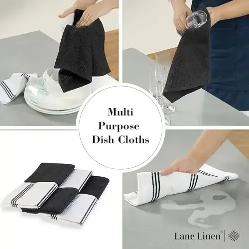 LANE LINEN 16-Piece Kitchen Towels & Dishcloths Set – Heat Resistant Silicone Oven Mitts, Pot Holder & Absorbent Terry Dish Towels – Black - 4