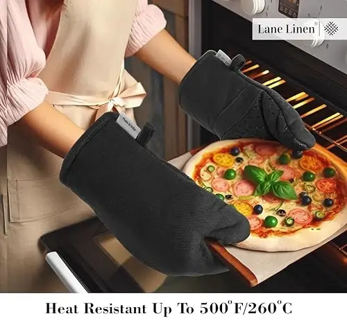 LANE LINEN 16-Piece Kitchen Towels & Dishcloths Set – Heat Resistant Silicone Oven Mitts, Pot Holder & Absorbent Terry Dish Towels – Black - 5