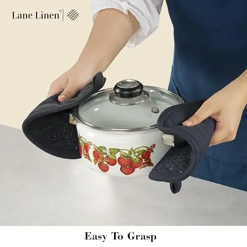 LANE LINEN 16-Piece Kitchen Towels & Dishcloths Set – Heat Resistant Silicone Oven Mitts, Pot Holder & Absorbent Terry Dish Towels – Black - 6