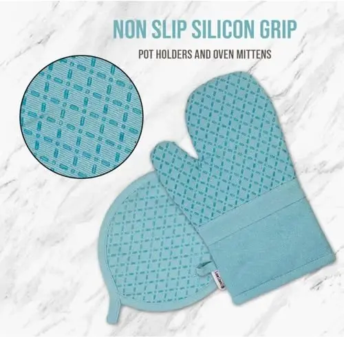 Lane Linen 16Pc Kitchen Towel Set - Heat Resistant Oven Mitts & Pot Holders, Reusable Dish Cloths, Absorbent Hand Towels - Aqua - 4