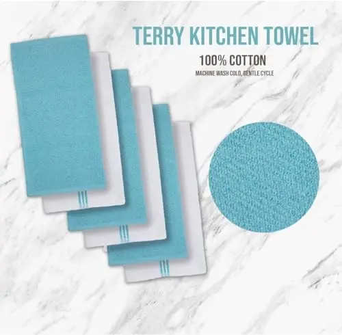 Lane Linen 16Pc Kitchen Towel Set - Heat Resistant Oven Mitts & Pot Holders, Reusable Dish Cloths, Absorbent Hand Towels - Aqua - 6
