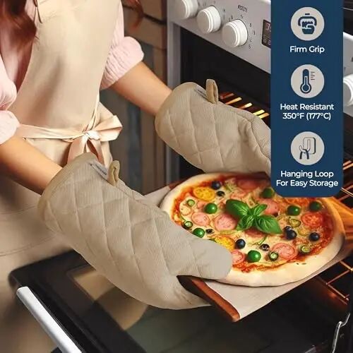 LANE LINEN 20 Piece Kitchen Linen Set - Soft Absorbent Cotton Dish Towels, Reusable Terry Dish Cloths, Flour Sack Towels for Baking, Quilted Oven Mitts & Pot Holders for Everyday Cooking - Beige - 6